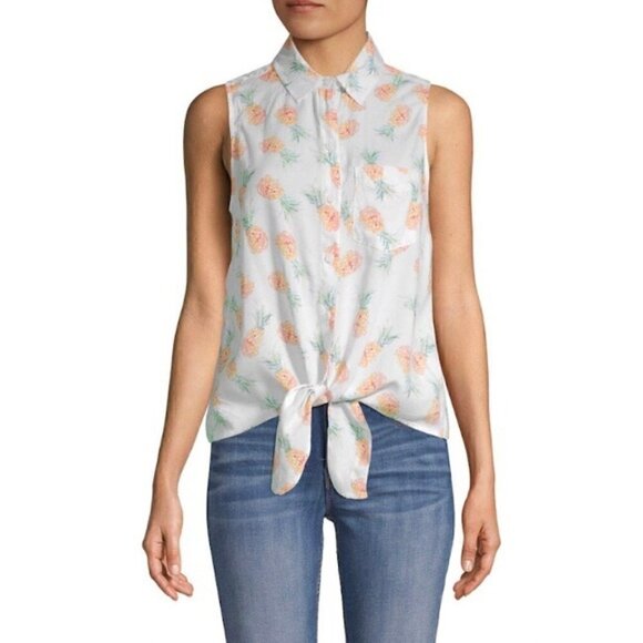 BeachLunchLounge Top M NWT Pineapple Print Tie Summer Vacation Beach Pool Swim - Picture 1 of 11